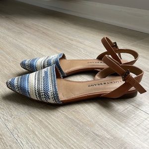 Lucky Brand Blue and Leather Pointed Toe Ankle Strap Sandal